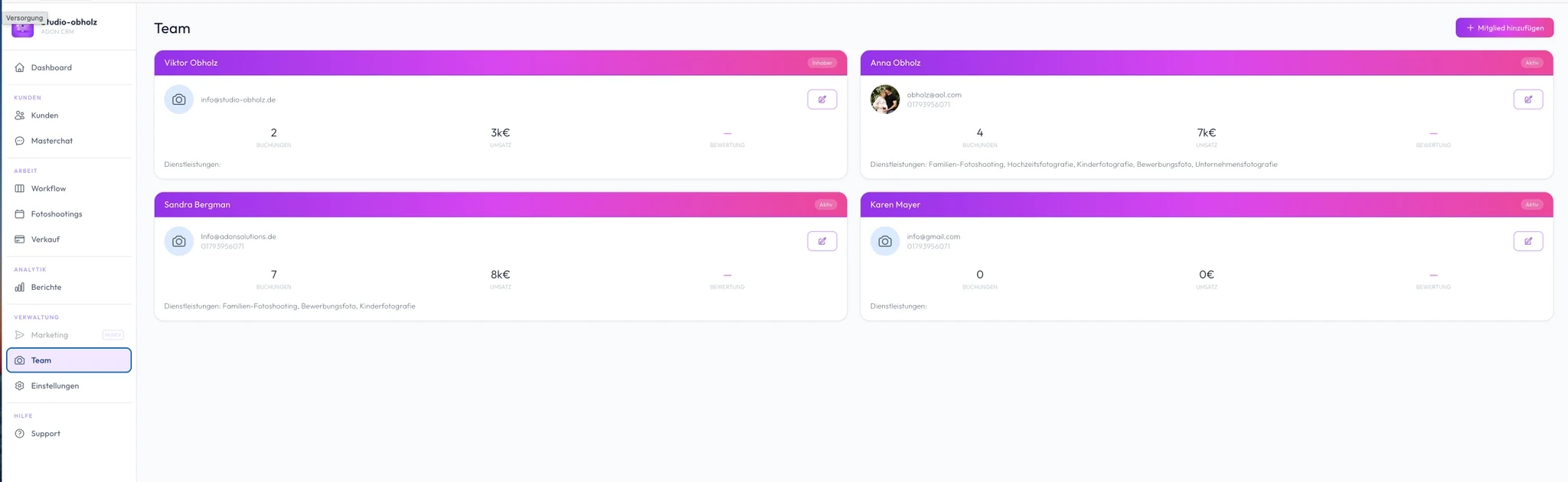 ADON CRM Team-Management
