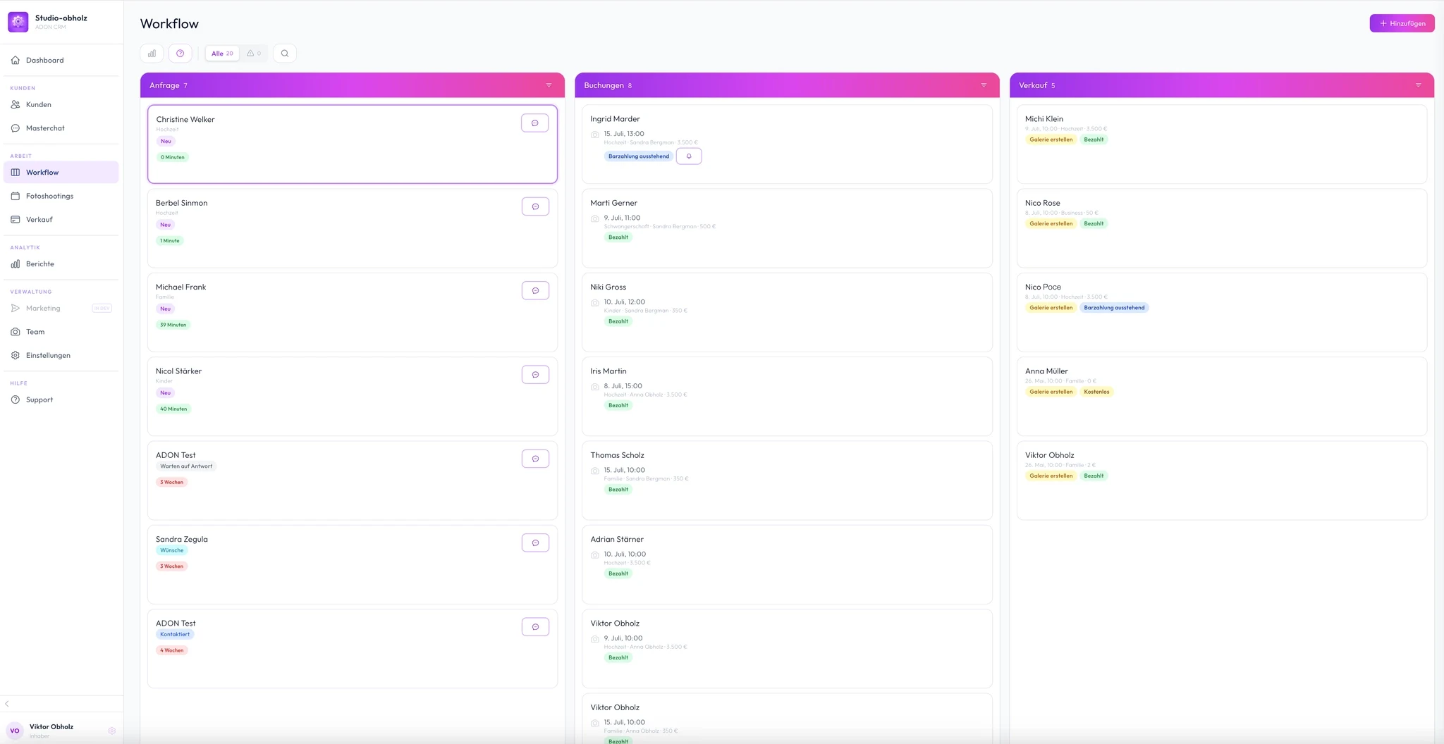 ADON CRM Workflow Kanban